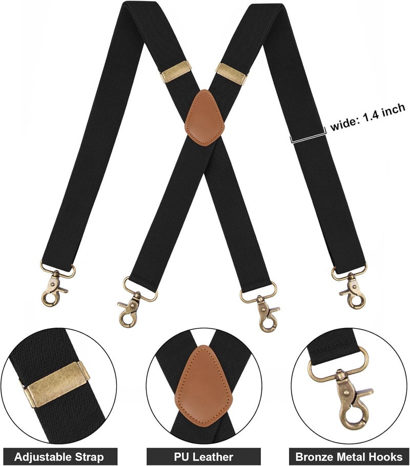 Fasker Suspenders for Men Heavy Duty 1.4 Inch Adjustable Elastic Straps X-Back Mens Suspenders - Image 3